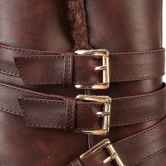 Dark Brown Faux Leather Buckle Boots! - Picture 2 of 8